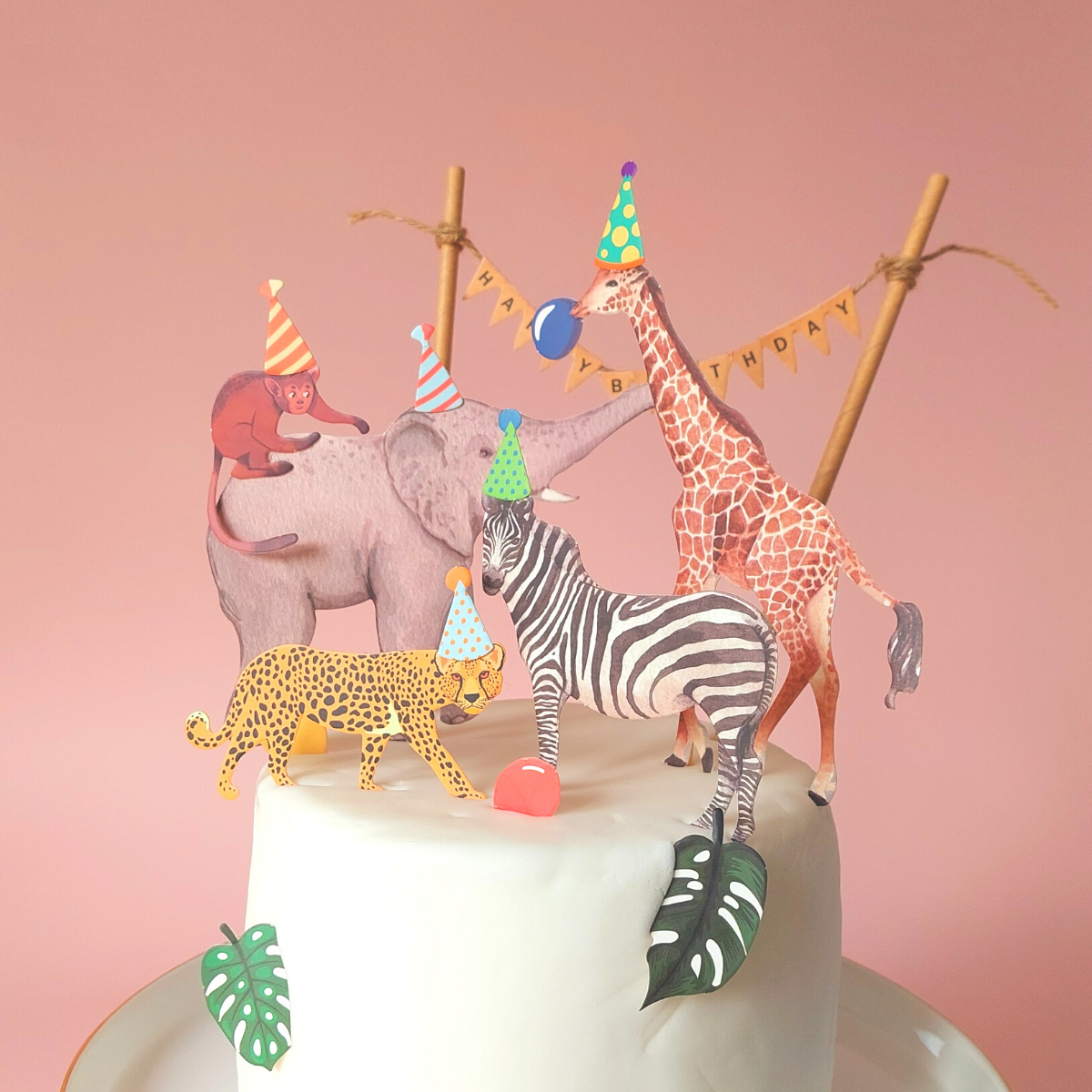 Jungle Animal Safari zoo monkey leopard giraffe elephant Birthday Cake Topper Set product photo 3
