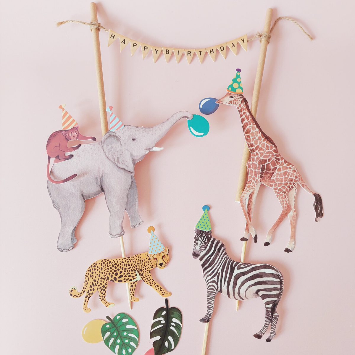 Jungle Animal Safari zoo monkey leopard giraffe elephant Birthday Cake Topper Set product photo 4