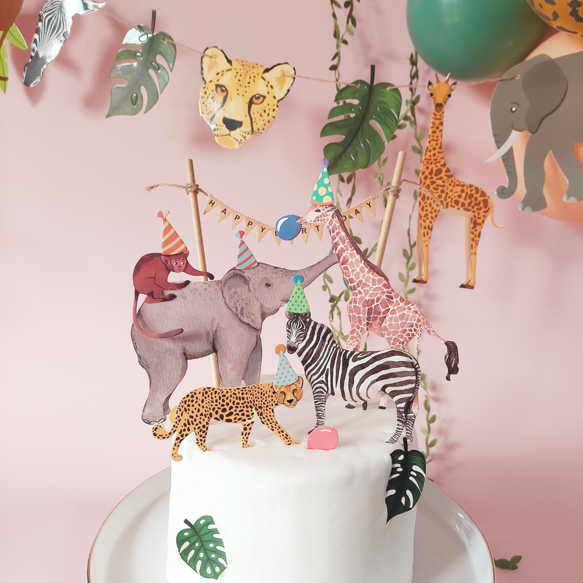 Jungle Animal Safari zoo monkey leopard giraffe elephant Birthday Cake Topper Set product photo