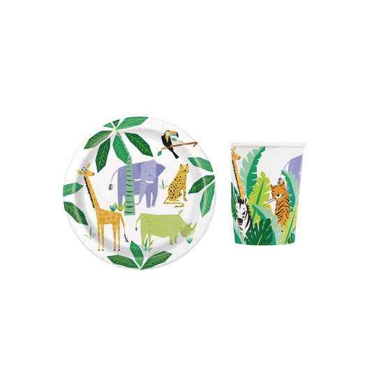 Jungle animal birthday party 9" plates 8-pack and matching cups product photo