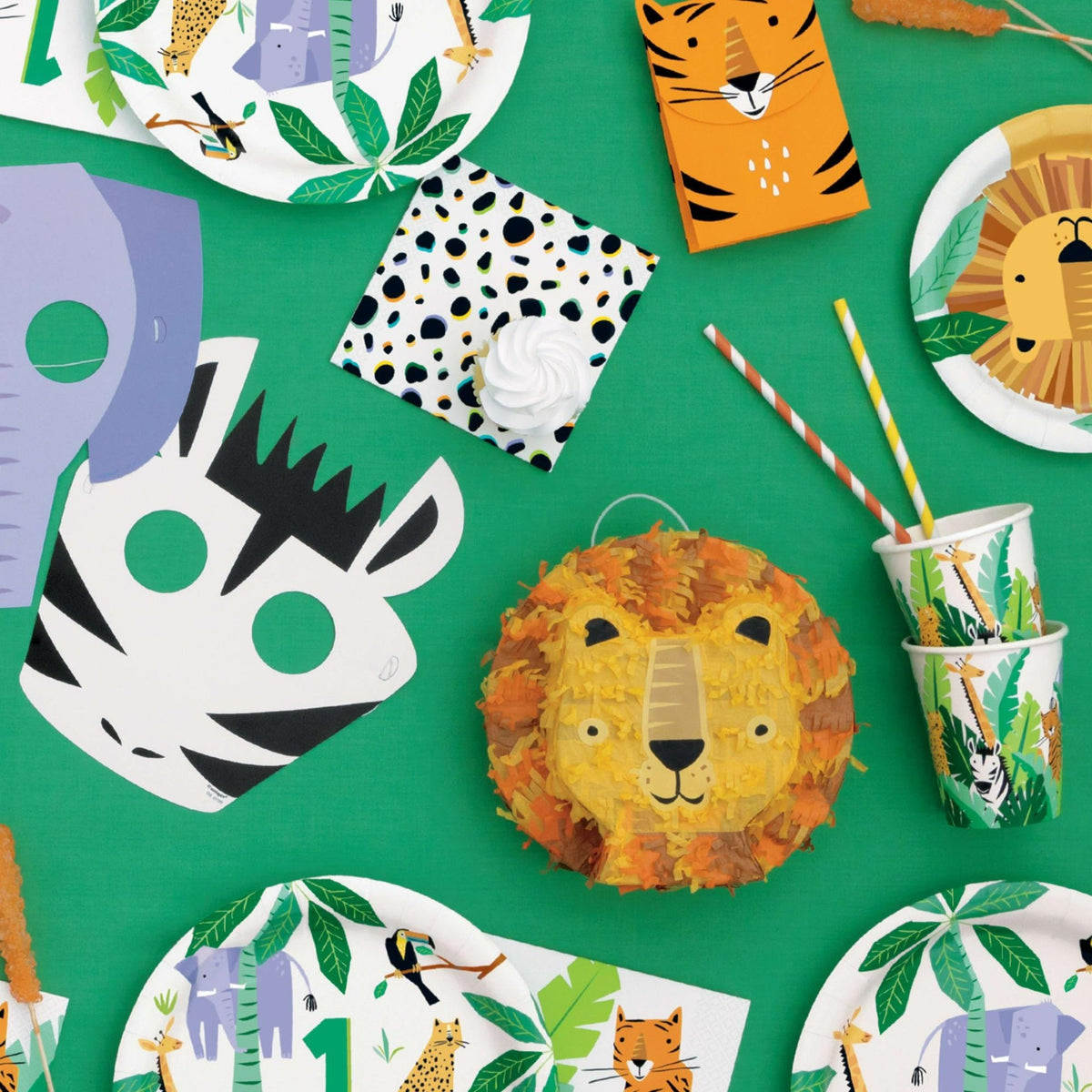 Jungle animal birthday party paper face masks 8-pack product photo 2