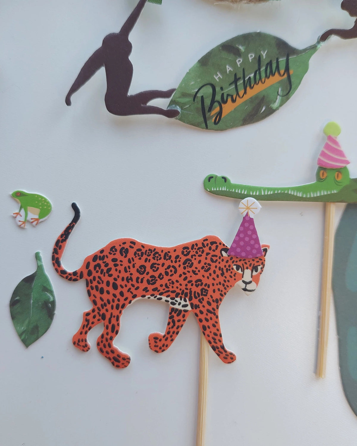 Jungle Animal zoo monkey leopard crocodile Birthday Cake Topper Set product photo 5