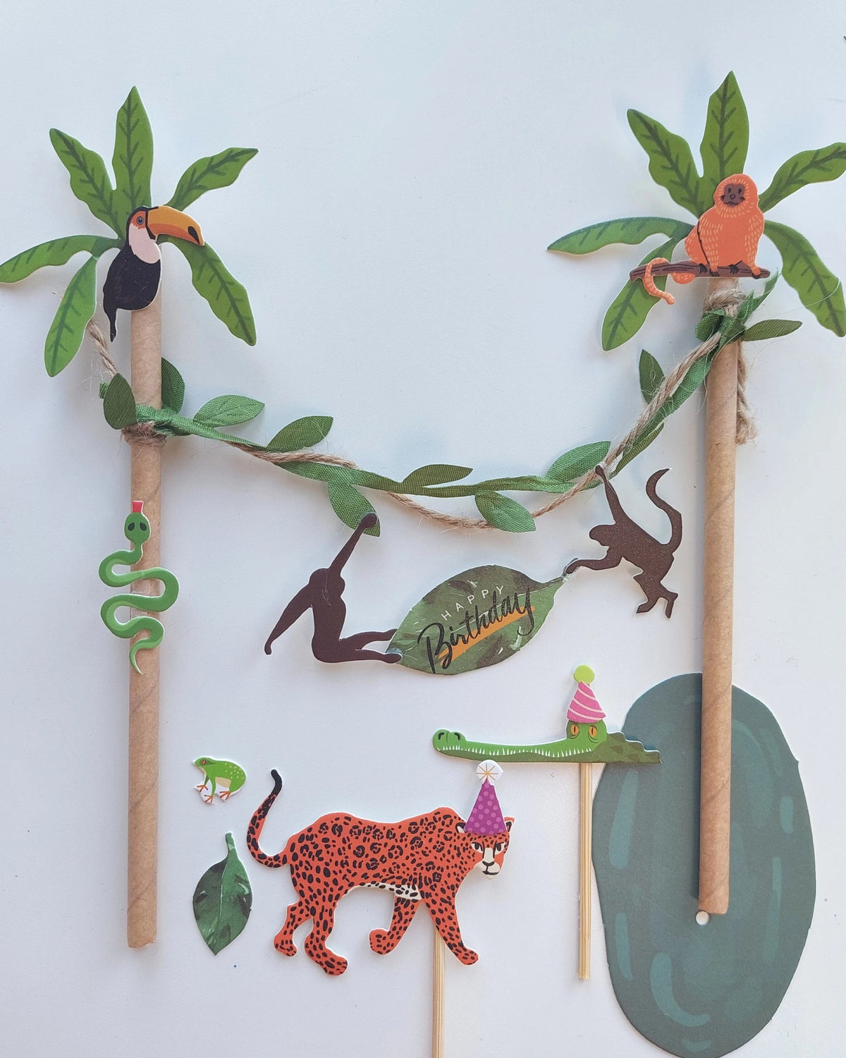 Jungle Animal zoo monkey leopard crocodile Birthday Cake Topper Set product photo 6