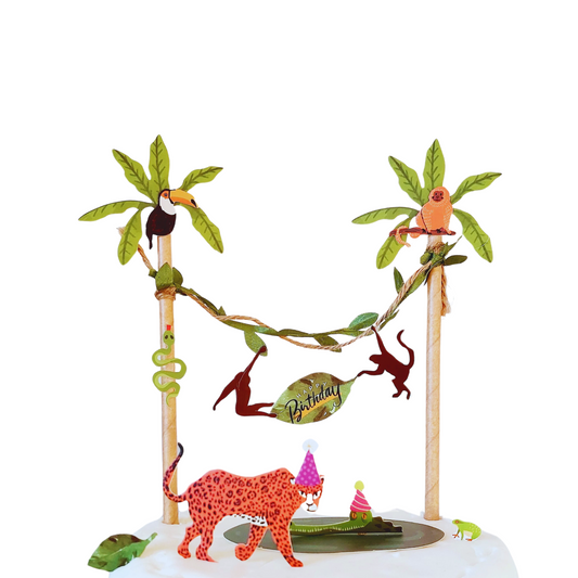 Jungle Animal zoo monkey leopard crocodile Birthday Cake Topper Set product photo