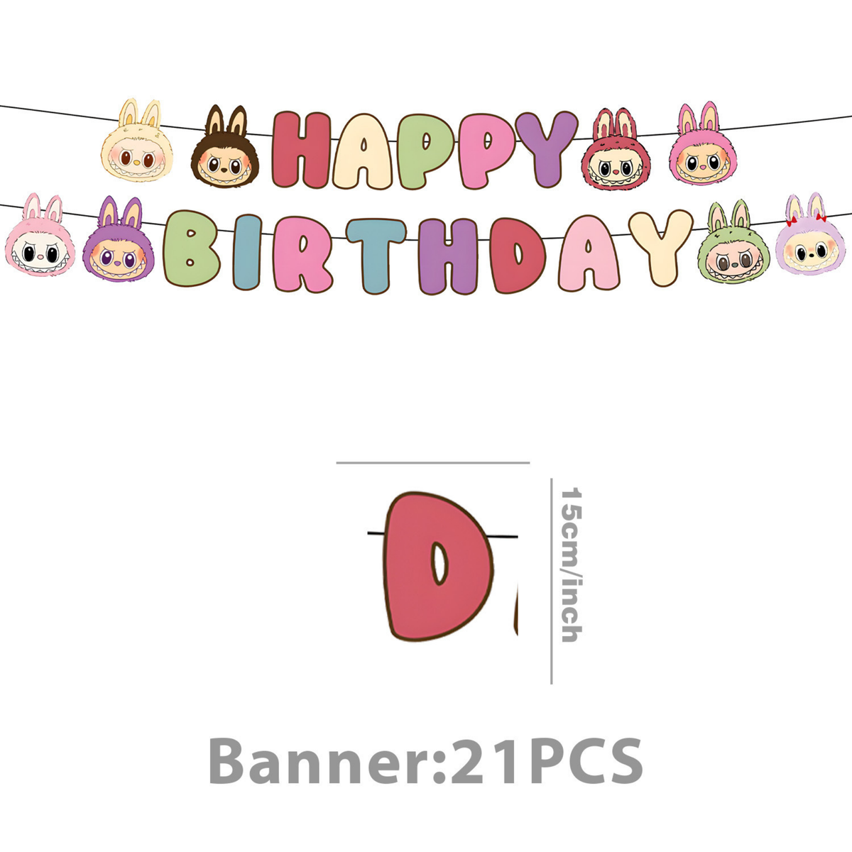 Labubu inspired 9inch party plates and bunting banner product photo 4