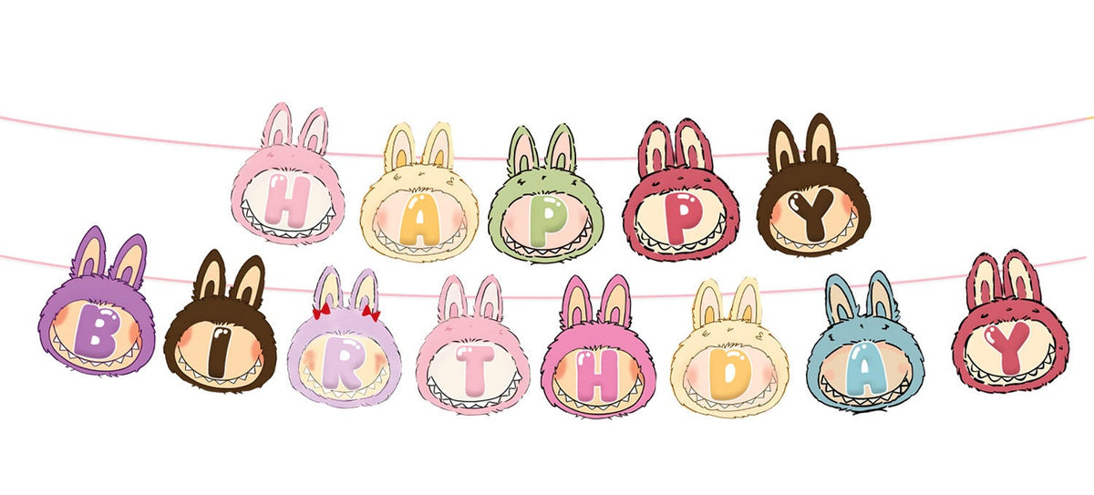 Labubu inspired 9inch party plates and bunting banner - TheLittleStuff
