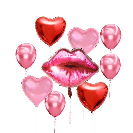 Lip and Hearts pamper party girls women valentine's day birthday party Balloon Bundle product photo