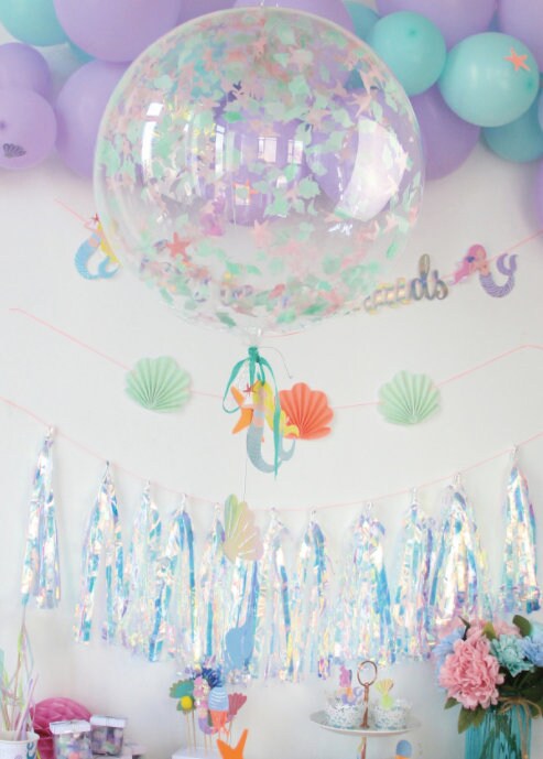 Mermaid confetti bubble balloons with bunting tails product photo 2