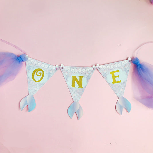 Mermaid one banner high chair decor 1st birthday product photo