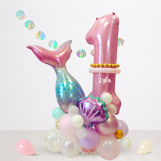 Mermaid tail balloon sculpture bouquet product photo