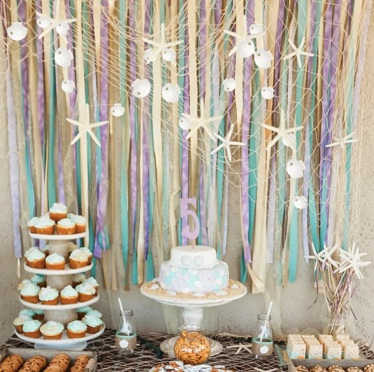 Mermaid under the sea paper starfish and shells birthday bunting banner garland product photo 2