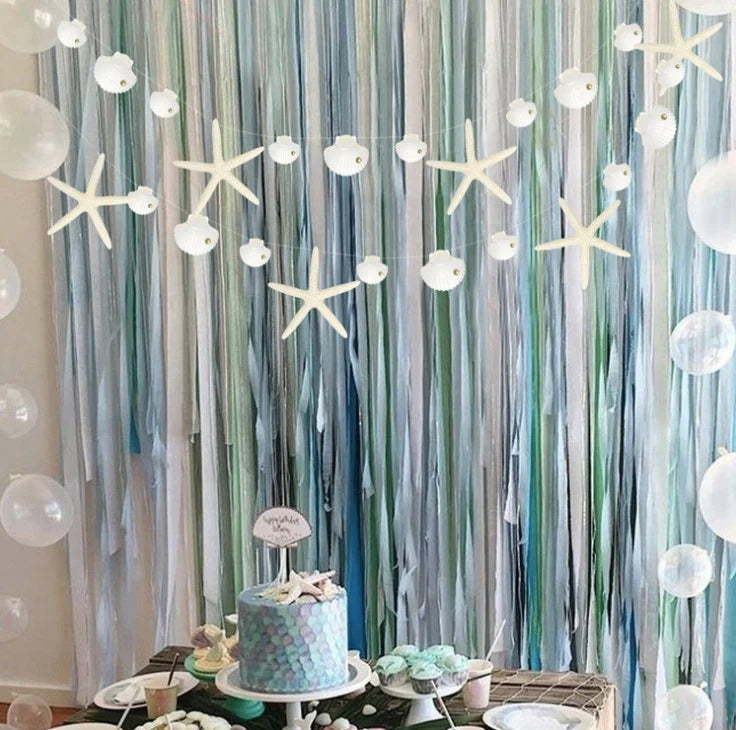 Mermaid under the sea paper starfish and shells birthday bunting banner garland product photo 3