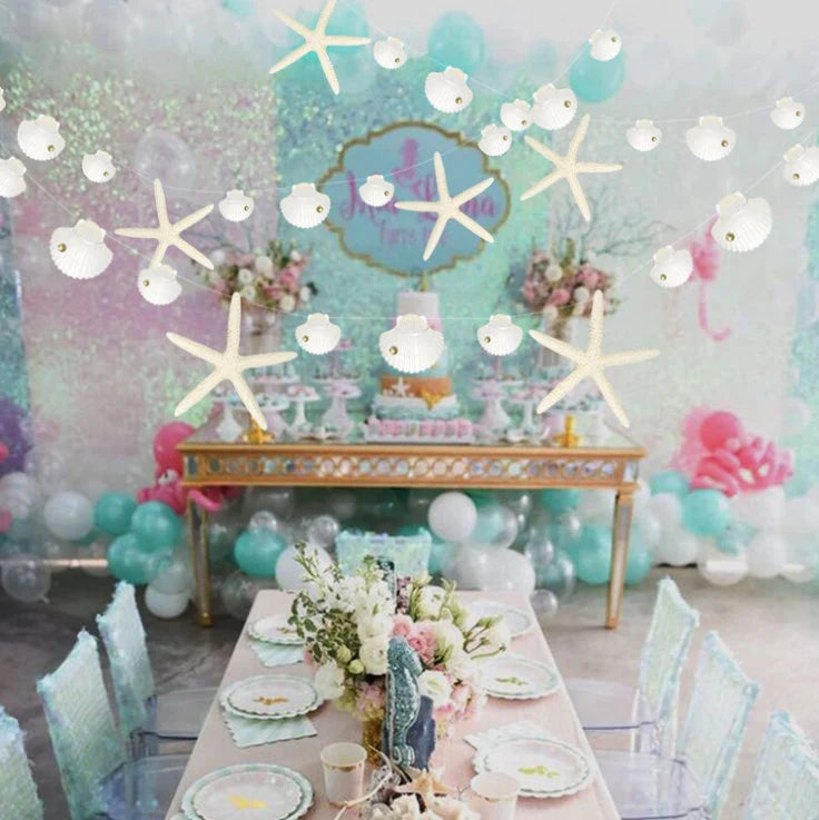 Mermaid under the sea paper starfish and shells birthday bunting banner garland product photo 4