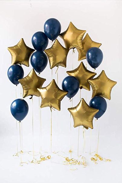 Metallic star and midnight blue balloon bundle party decoration product photo
