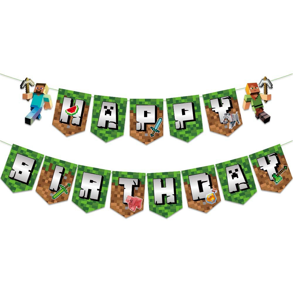 Minecraft inspired bunting banner and cupcake picks product photo