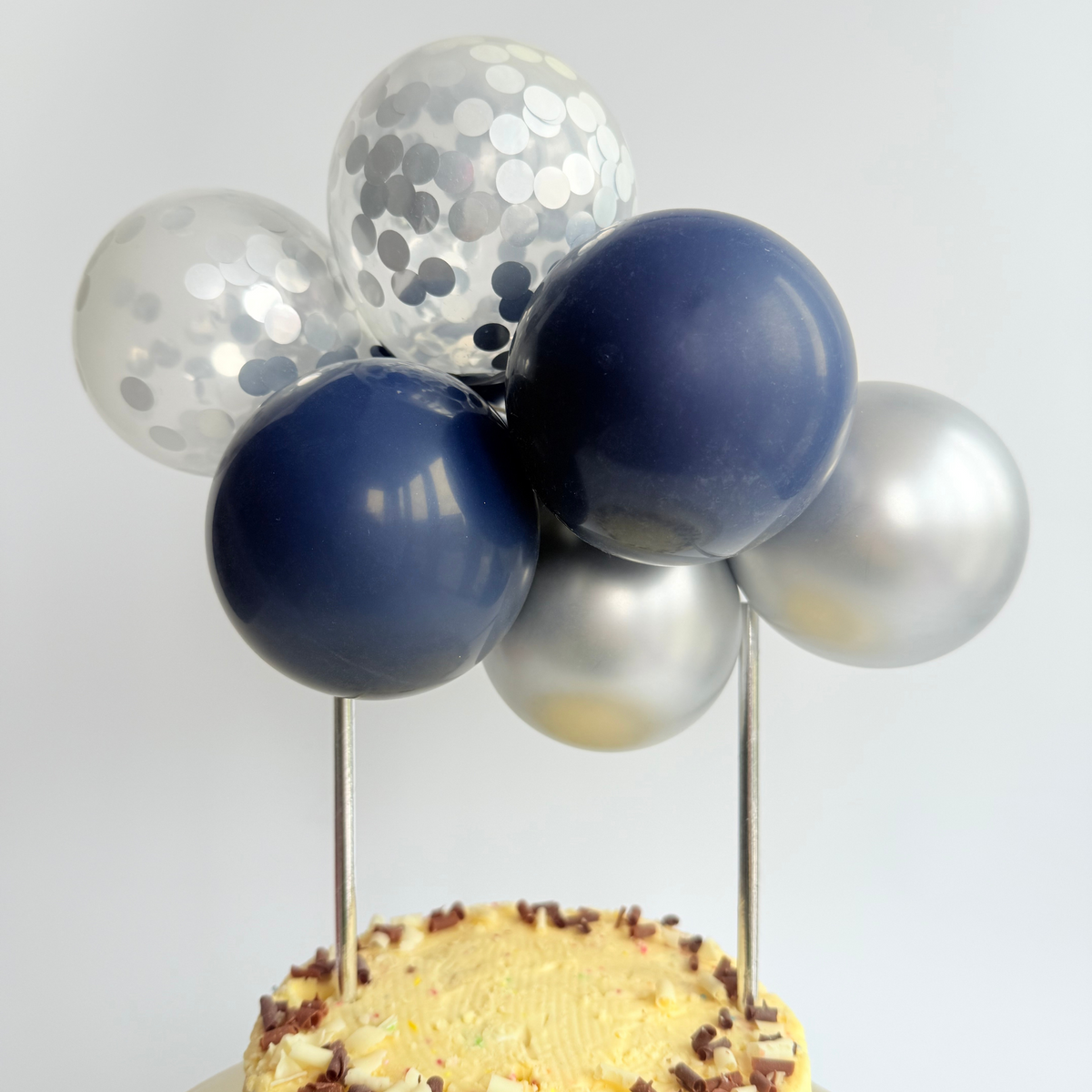 Navy silver confetti balloon cake topper product photo 2