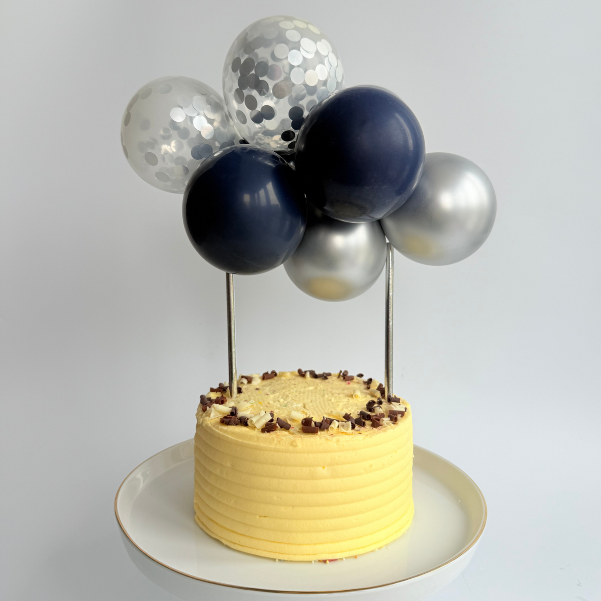 Navy silver confetti balloon cake topper product photo