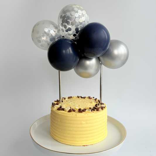 Navy silver confetti balloon cake topper product photo