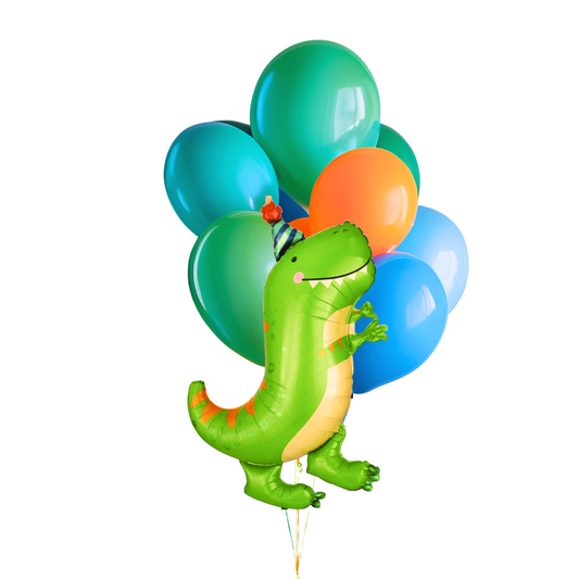 Orange and Teal Dinosaur Birthday Balloon Bundle product photo