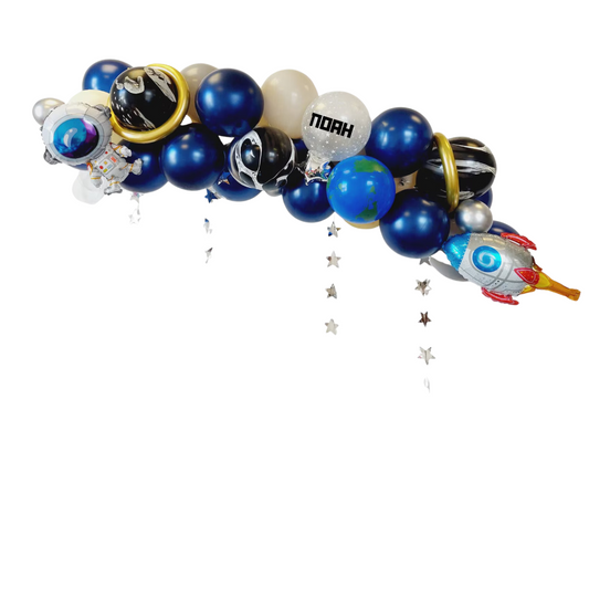 Personalised Outer space blue stars science rocket universe boys Birthday Balloon garland product photo