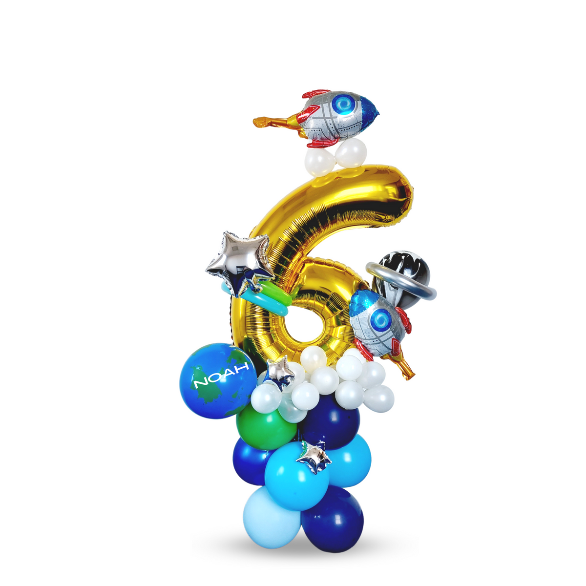 Outer space science blue green rocket universe girls Birthday Balloon sculpture bouquet product photo 3