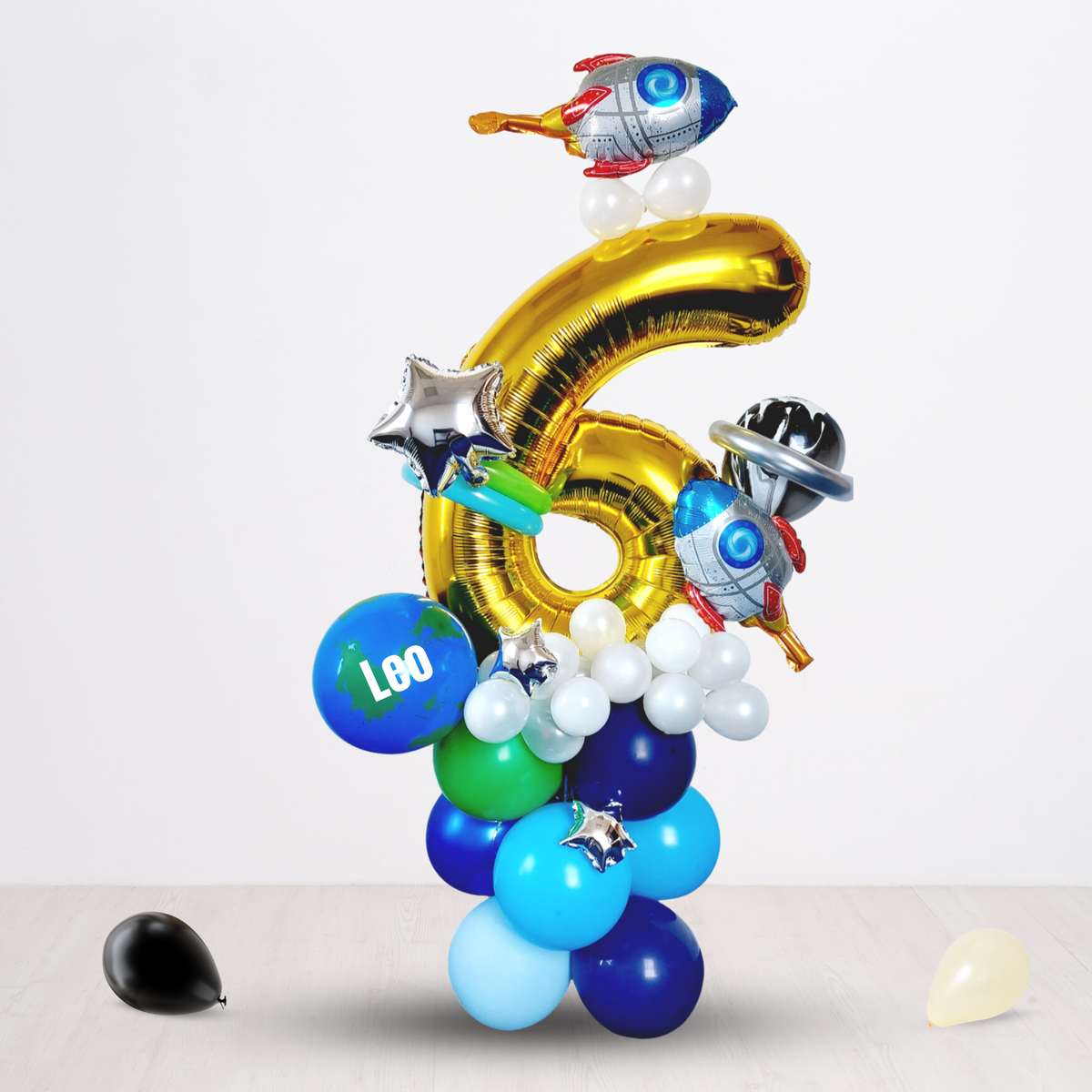 Outer space science blue green rocket universe girls Birthday Balloon sculpture bouquet product photo