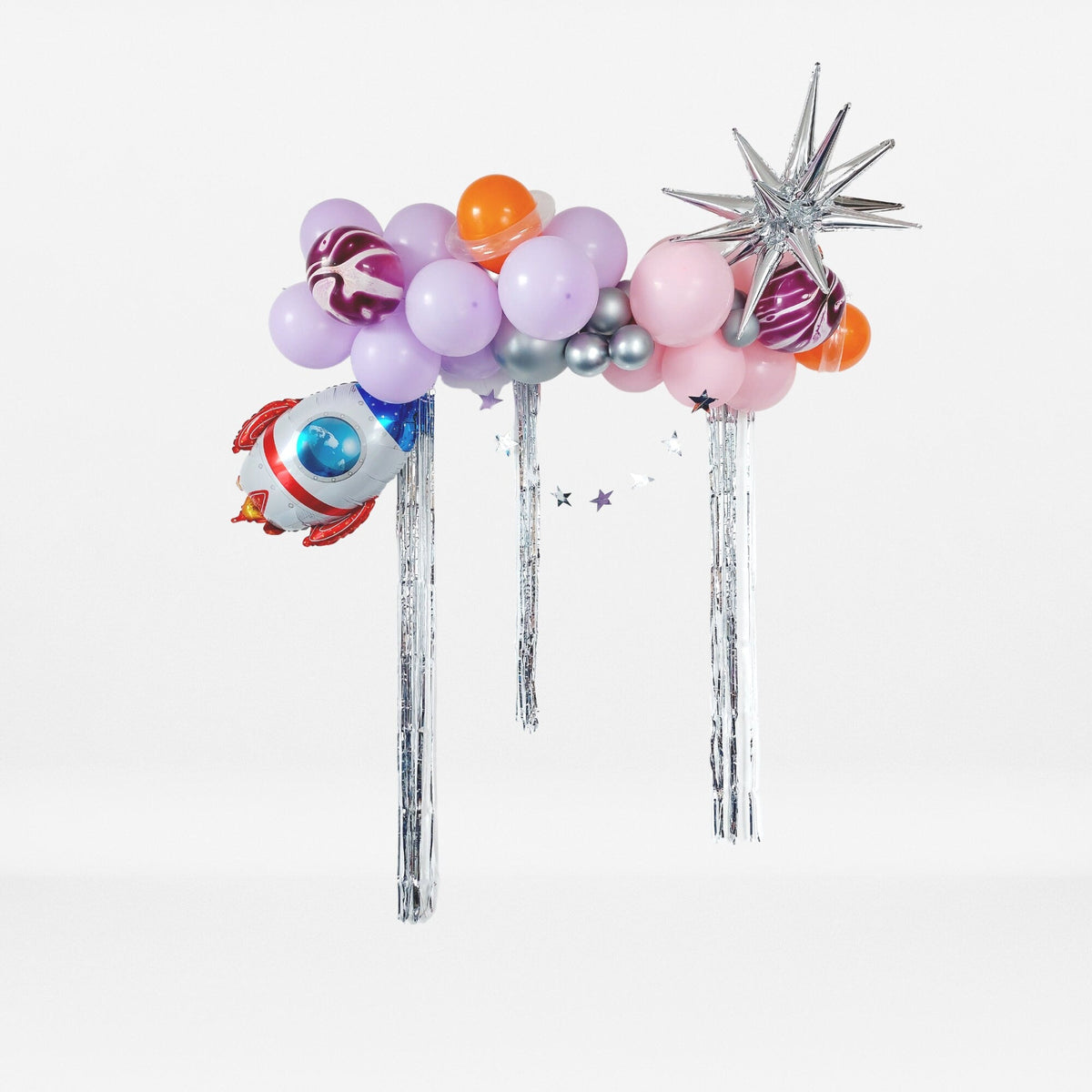 Outer space science pink purple rocket universe girls Birthday Balloon garland product photo 2