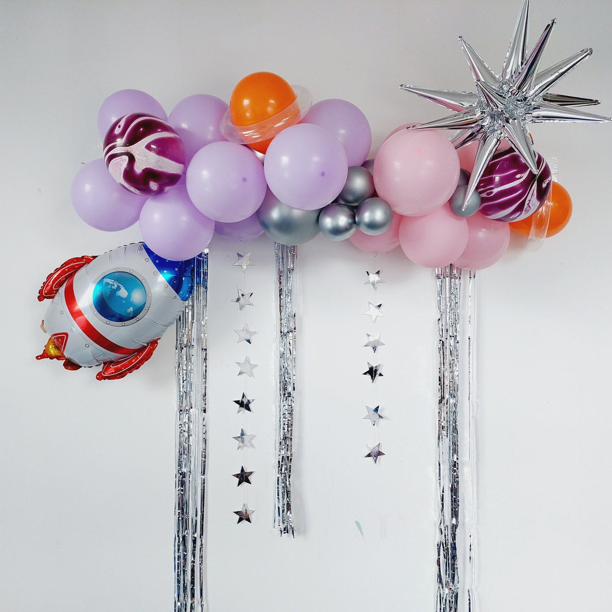 Outer space science pink purple rocket universe girls Birthday Balloon garland product photo 3