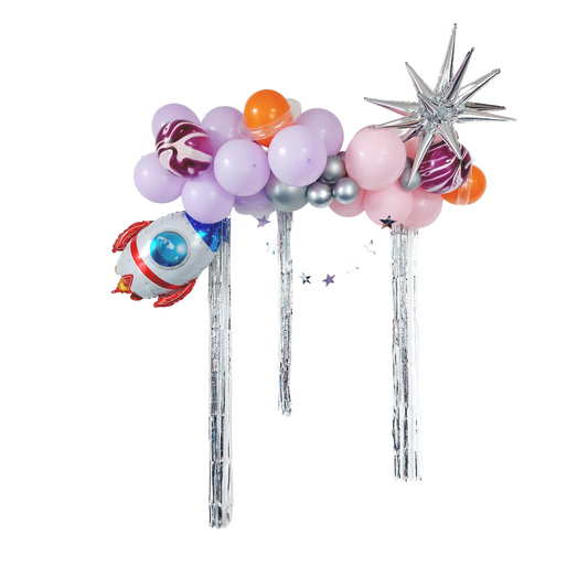 Outer space science pink purple rocket universe girls Birthday Balloon garland product photo