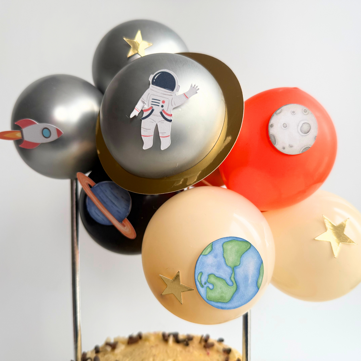 Outer space universe rocket astronaut to the moon balloon cake topper product photo 2