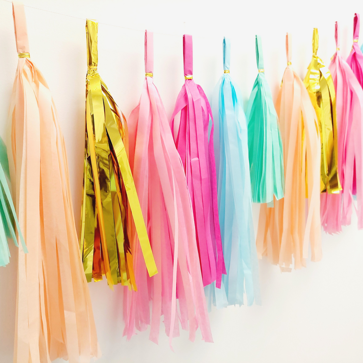 Paper Tassel Garland blue hot pink peach gold tropical summer style product photo 2