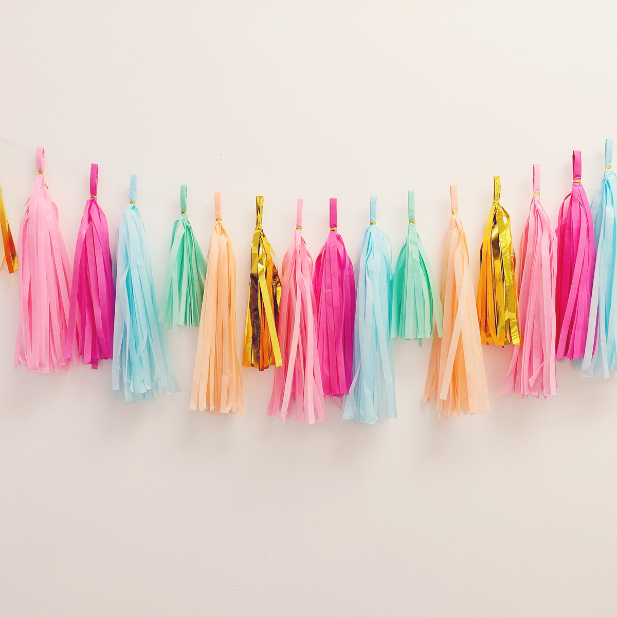 Paper Tassel Garland blue hot pink peach gold tropical summer style product photo 3
