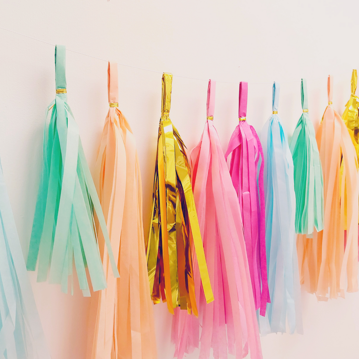 Paper Tassel Garland blue hot pink peach gold tropical summer style product photo 4