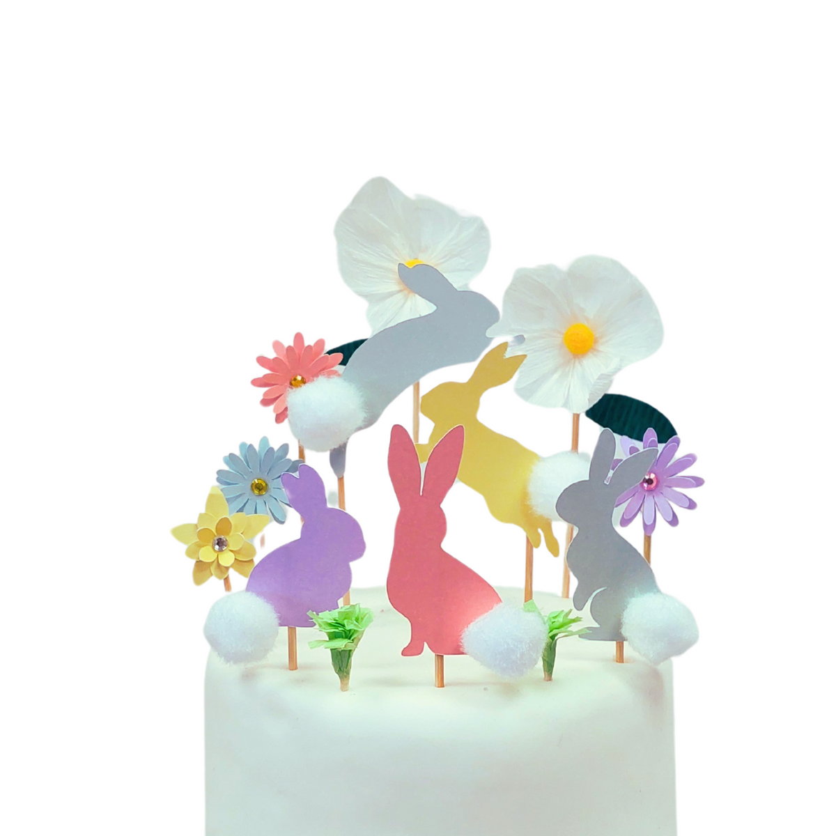 Pastel Easter flowers rabbits bunny cake toppers paper cake decoration girl product photo 2
