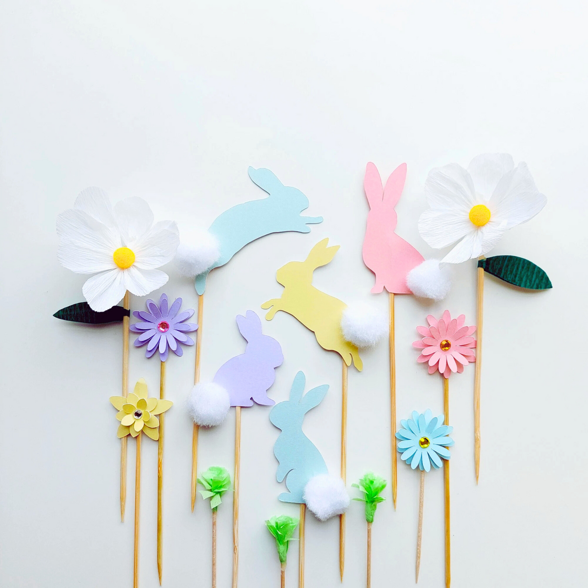 Pastel Easter flowers rabbits bunny cake toppers paper cake decoration girl product photo 3