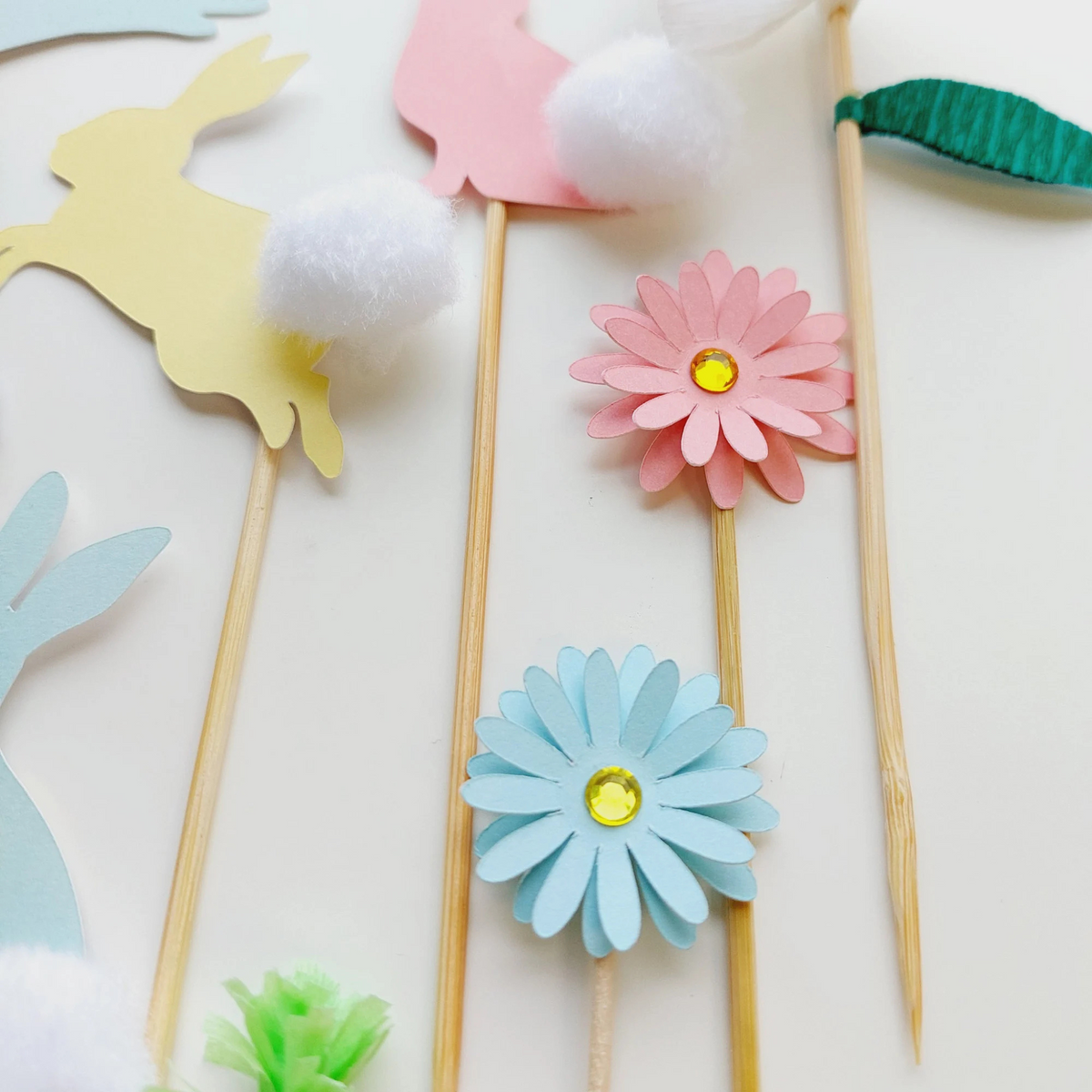 Pastel Easter flowers rabbits bunny cake toppers paper cake decoration girl product photo 5