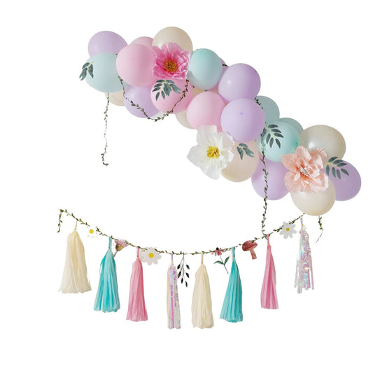 Pastel fairy wild flowers blossom balloon garland product photo