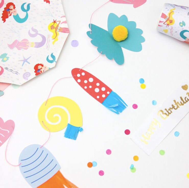 Pastel mermaid under the sea paper tassel birthday bunting banner garland product photo 4
