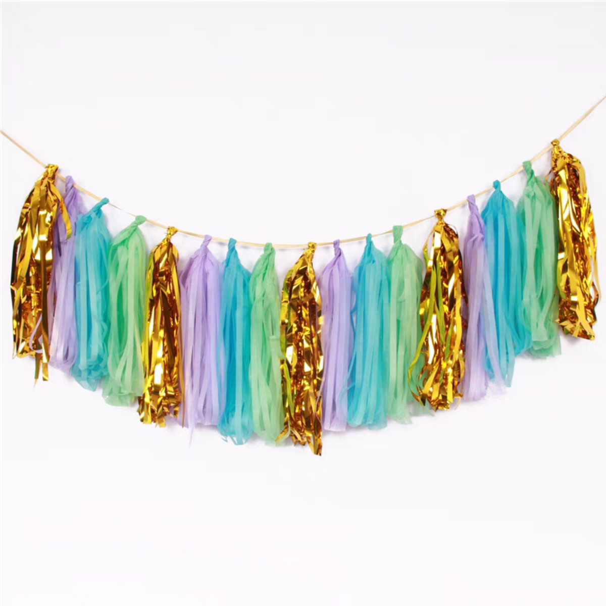 Pastel purple Green mint blue mermaid style paper tissue tassel garland product photo