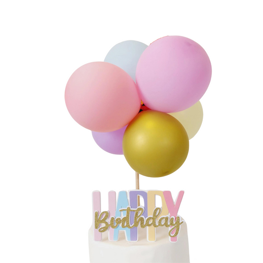 Pastel rainbow balloons cake topper set product photo