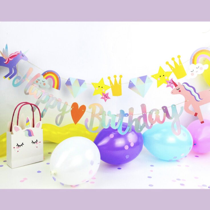 Pastel unicorn paper tassel birthday bunting banner garland product photo 2
