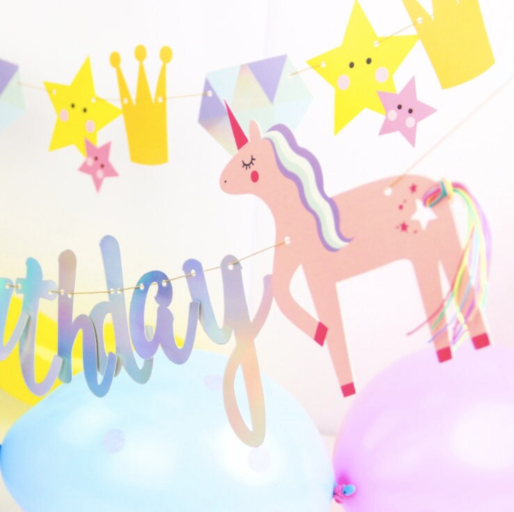 Pastel unicorn paper tassel birthday bunting banner garland product photo 3