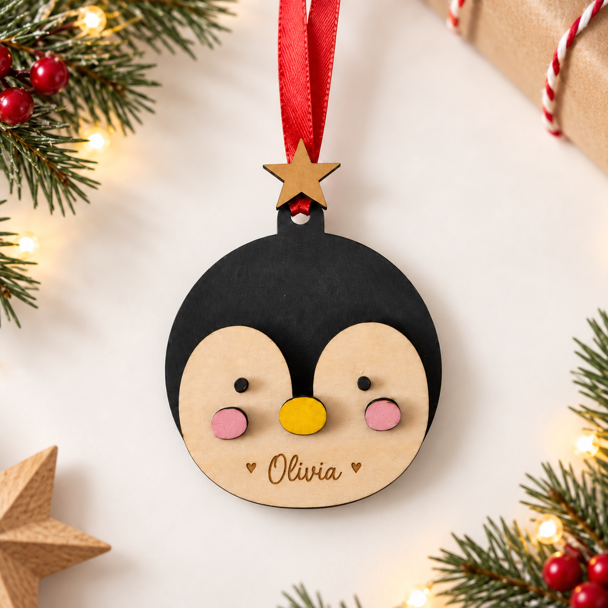 Personalised Penguin Christmas Bauble