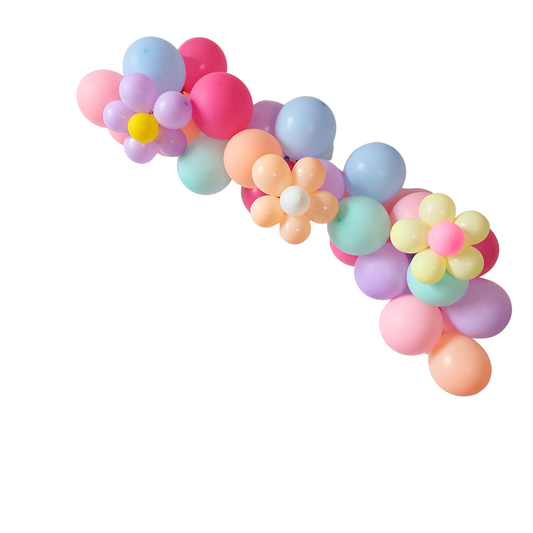 Peppa pig style groovy daisy pastel birthday flowers balloon garland product photo