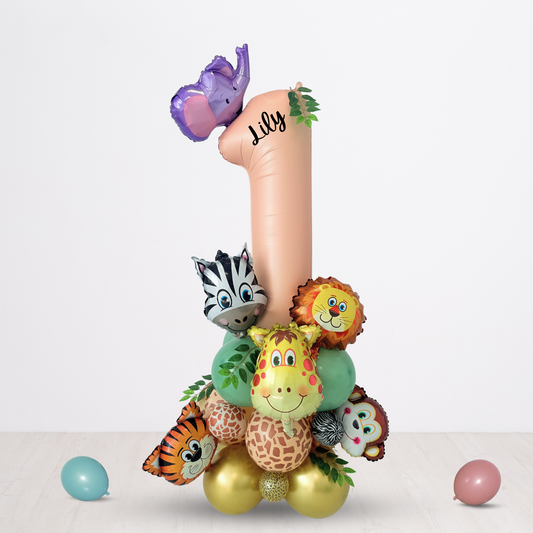 Personalised DIY 40inch jungle safari wild zoo animals balloon bouquet stand product photo