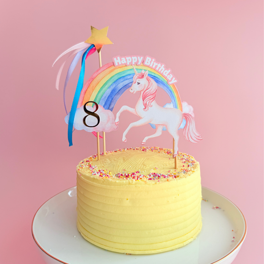 Personalised big rainbow, shooting star and unicorn birthday cake topper product photo