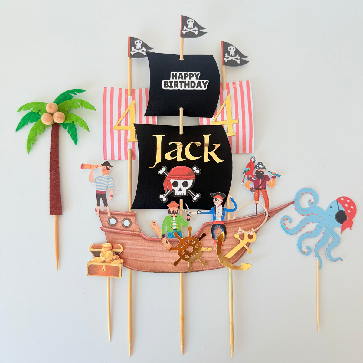 Personalised pirate ship handmade boys children birthday cake topper decoration product photo 2