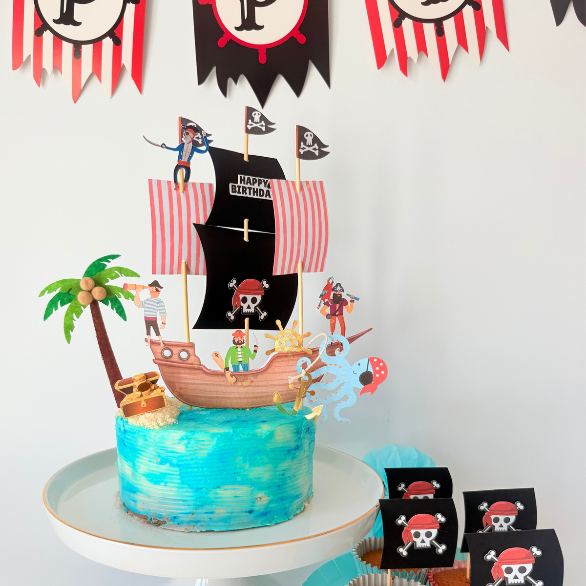 Personalised pirate ship handmade boys children birthday cake topper decoration product photo 3