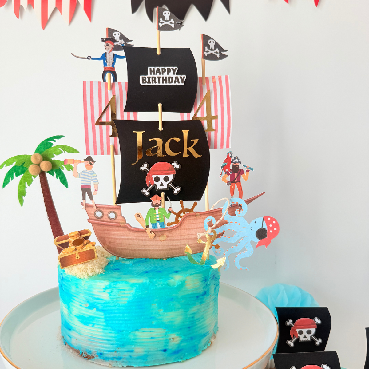 Personalised pirate ship handmade boys children birthday cake topper decoration product photo 4