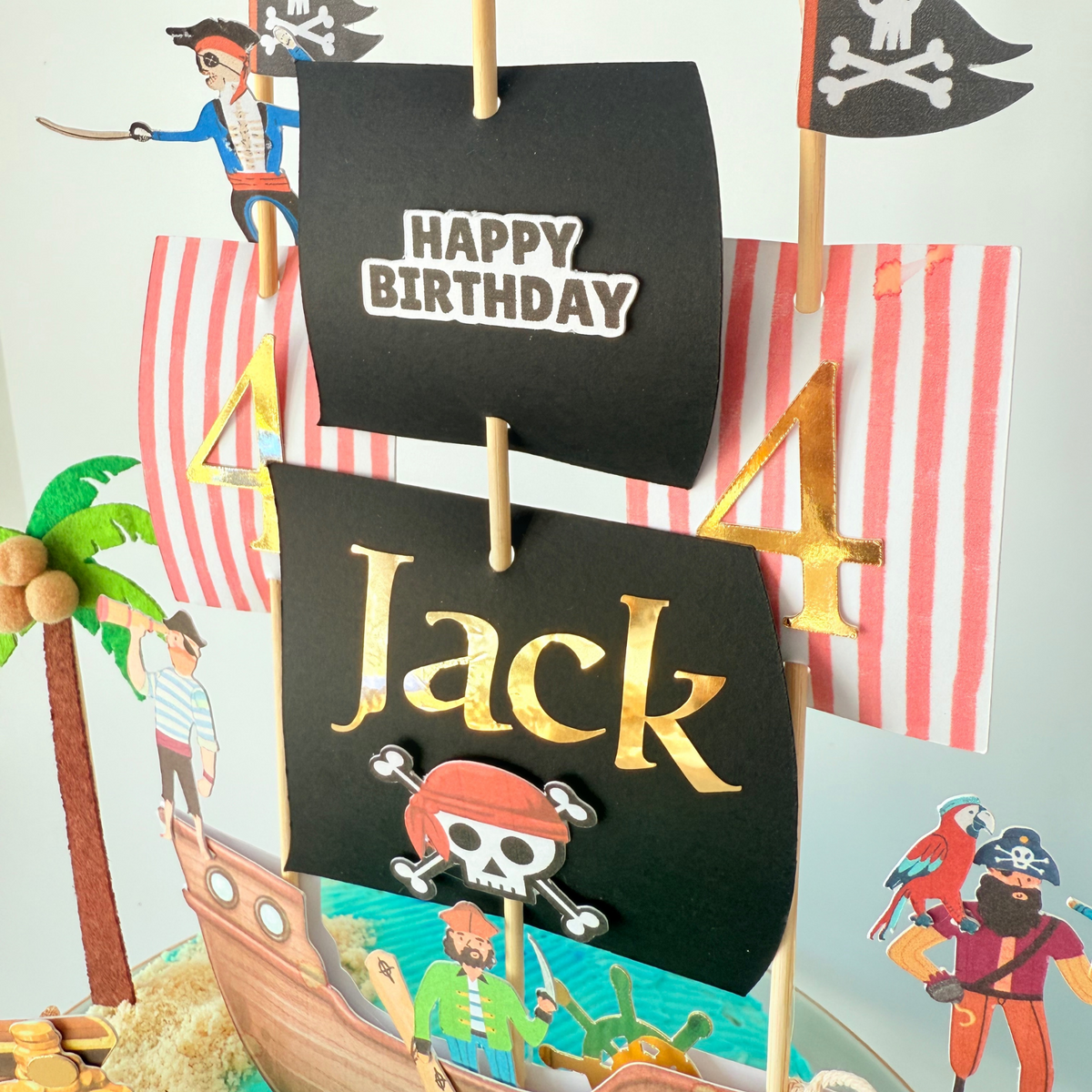 Personalised pirate ship handmade boys children birthday cake topper decoration product photo 5